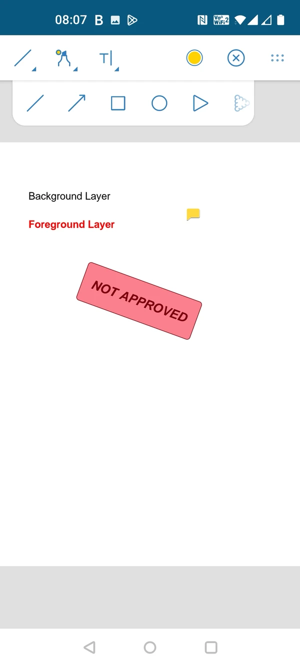 The markup toolbar in the Android app with the line and shape tools open