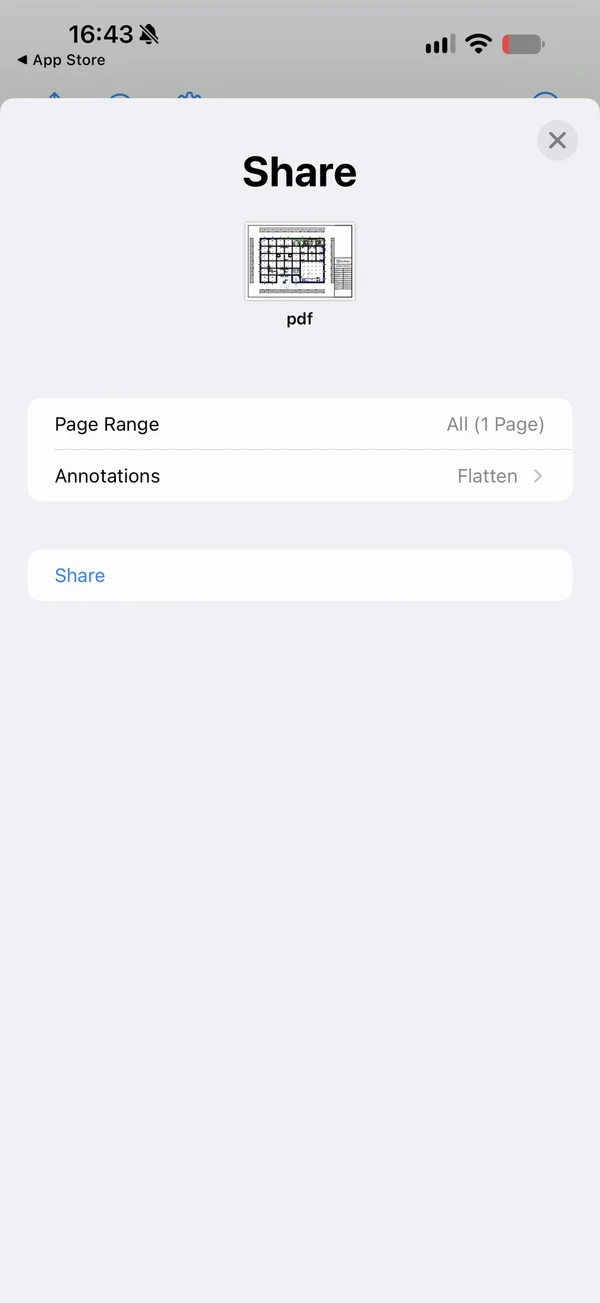 The Share screen in the iOS app with Page Range and Annotations