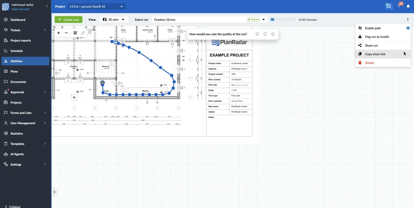 Copia link di condivisione nel menu Altro di SiteView