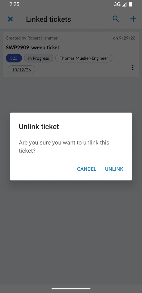 The Unlink ticket confirmation