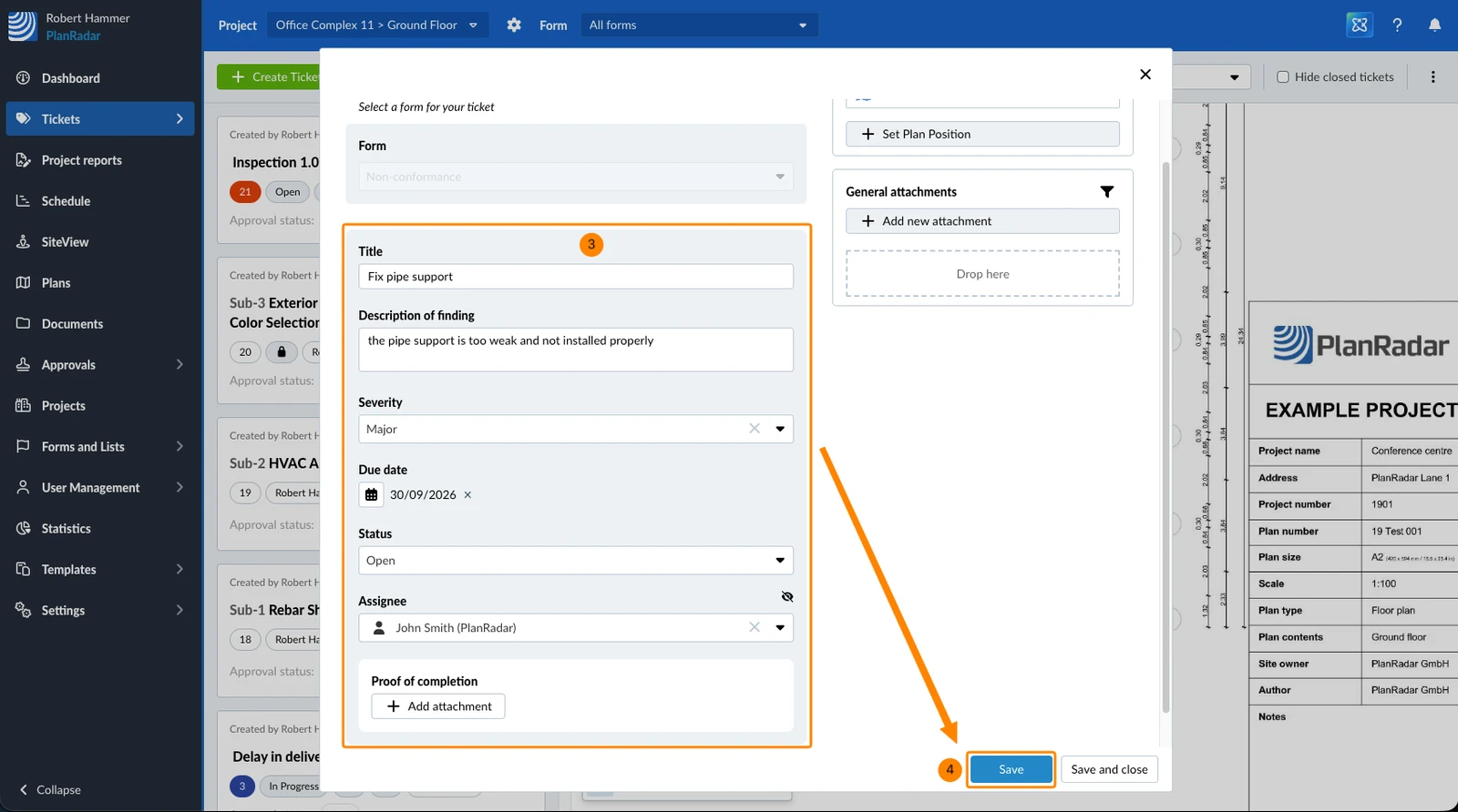 A new ticket created from a checklist field, with its form preselected
