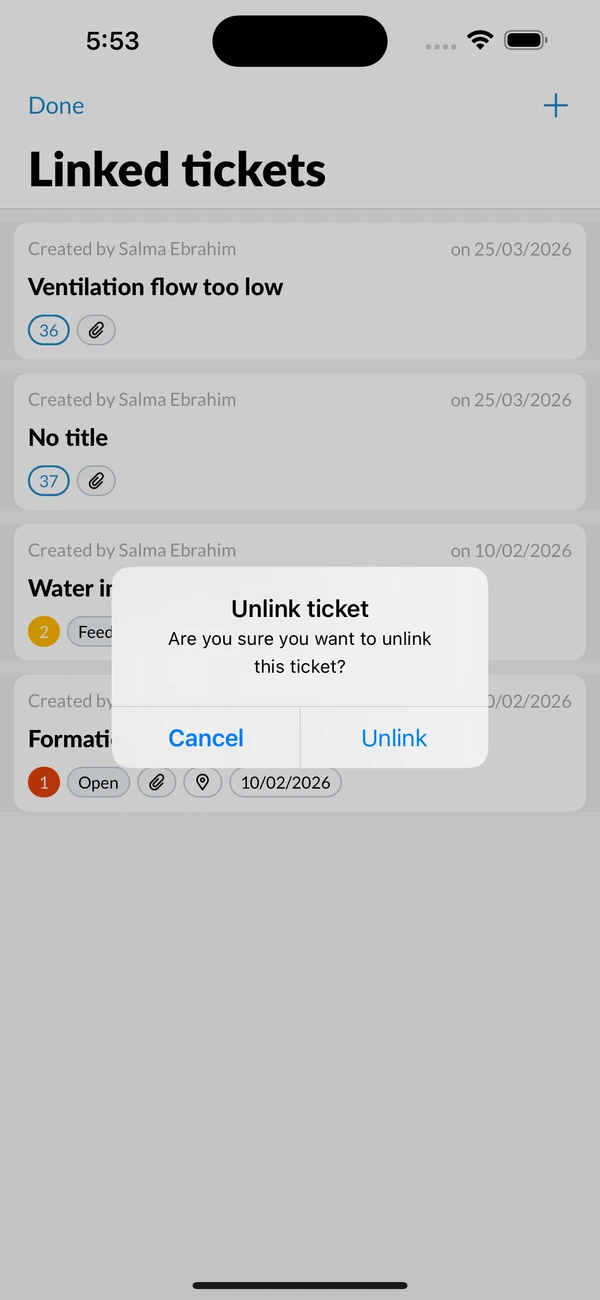 The Unlink ticket confirmation
